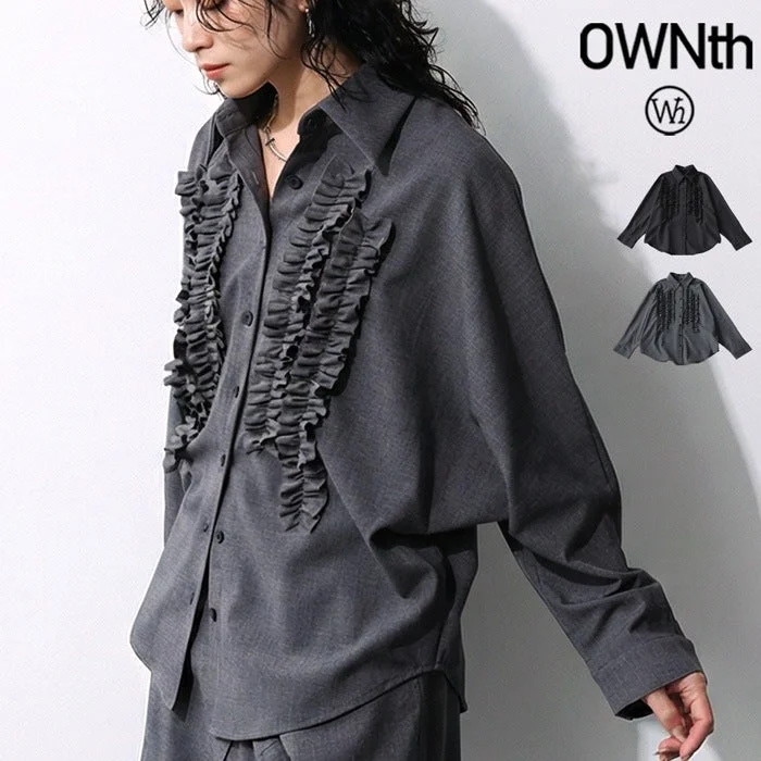 フリルデザインシャツ グレー