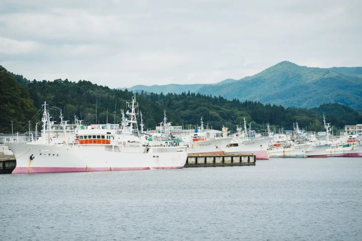 漁船が停泊する港の風景