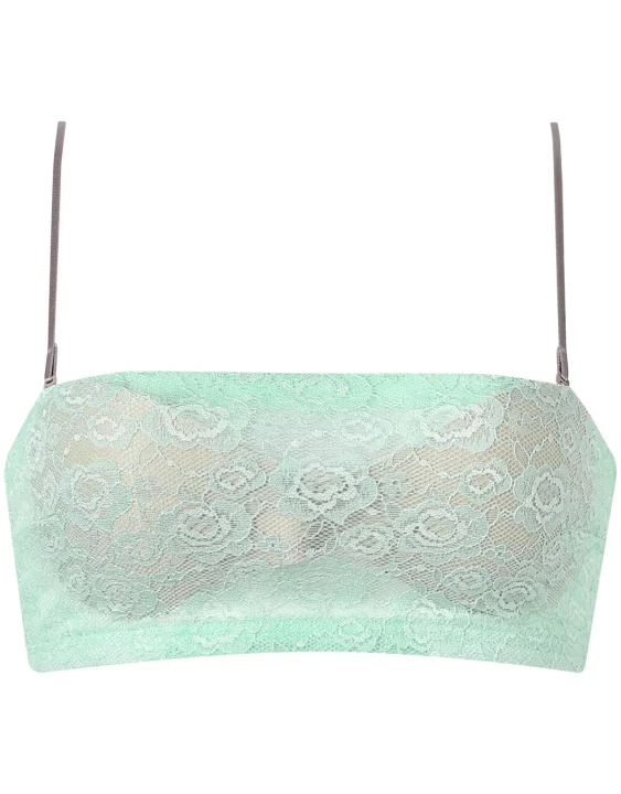 ミントグリーンの花柄レースバンドゥブラジャー