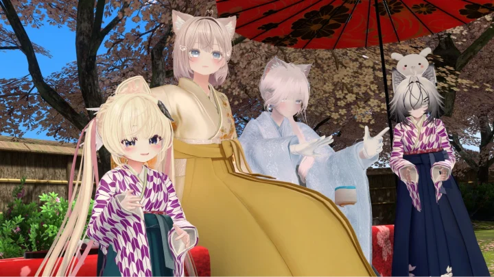 きものdeお花見会 猫耳キャラクター