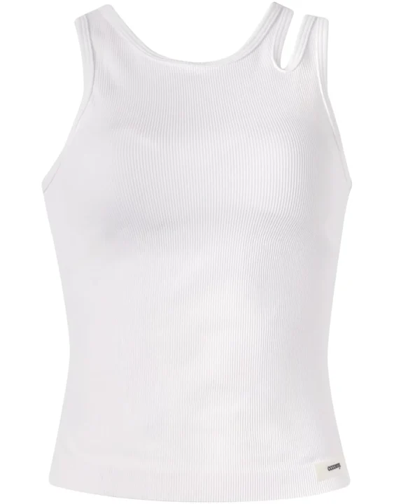 白いリブ編みタンクトップ