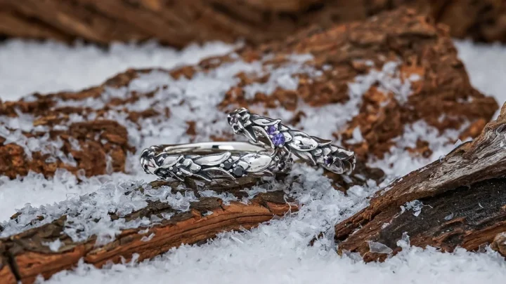 リング2つ、紫と黒の宝石