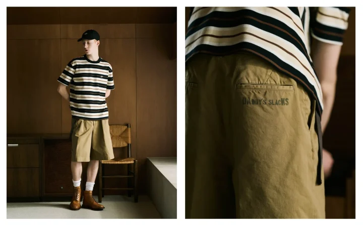 “DADDY’S SLACKS” Stencil Cotton Chino Pleated Shorts & Baseball Cap