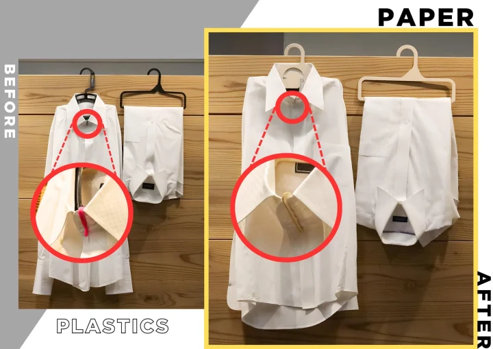 プラスチックと紙製ハンガーの比較