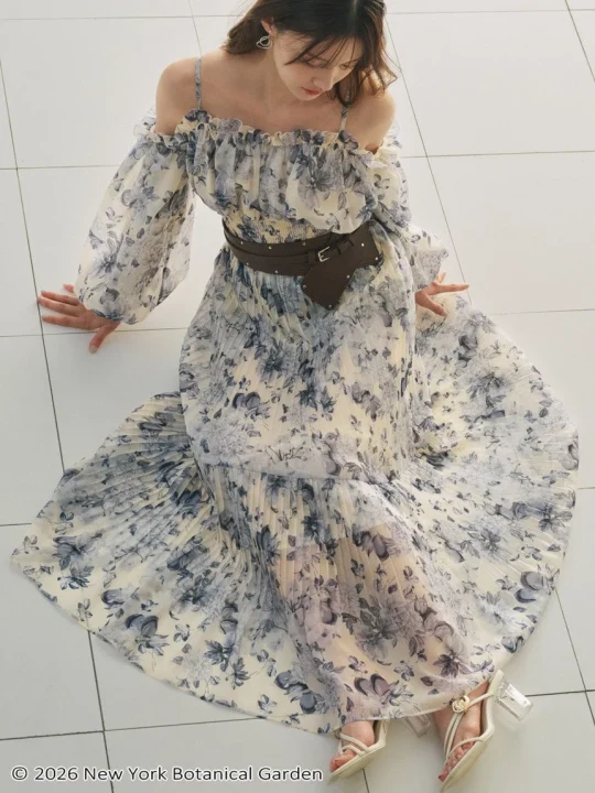 花柄オフショルダーロングワンピース