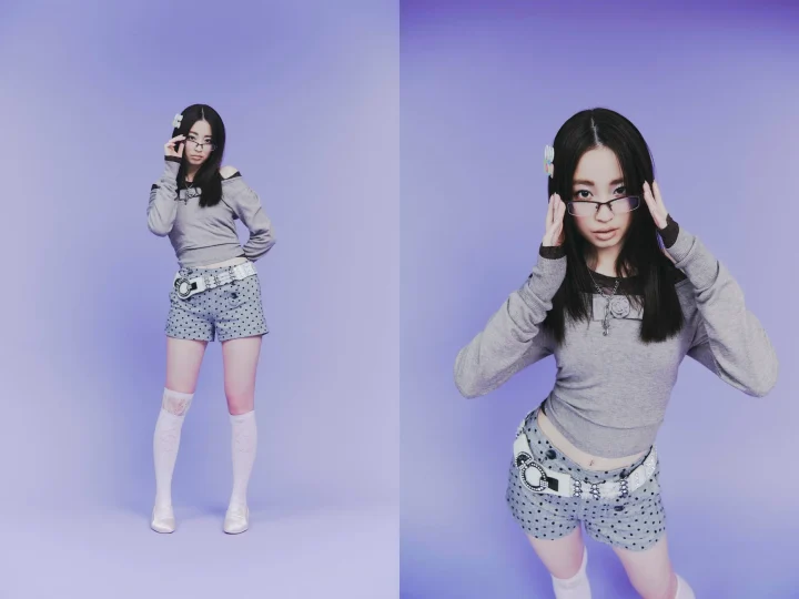 女性、メガネ、ショートパンツ、水玉