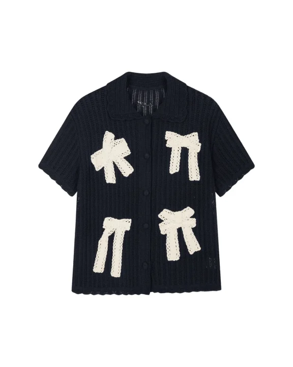 紺色リボンモチーフニットカーディガン