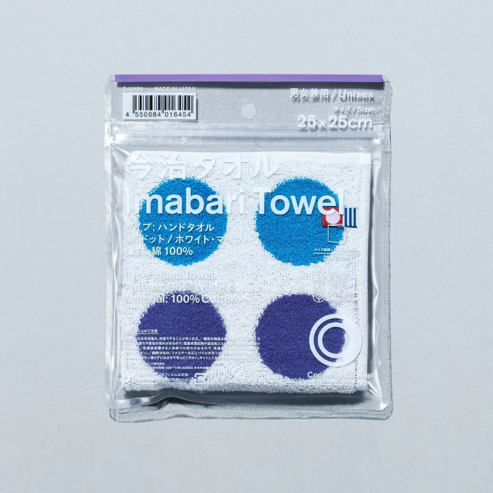 今治タオルハンカチ ドット/ホワイト・マリンのパッケージ