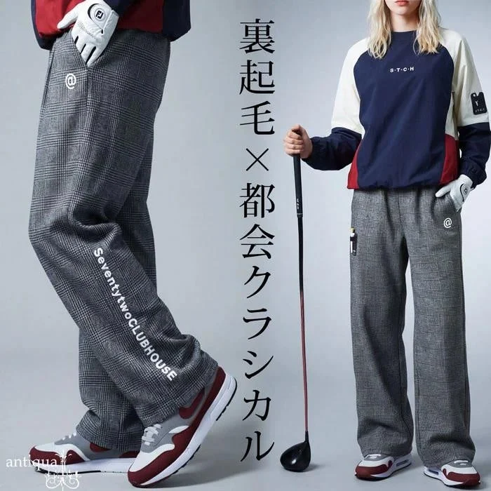 裏起毛のチェック柄パンツを主役にしたゴルフウェアのスタイリング画像