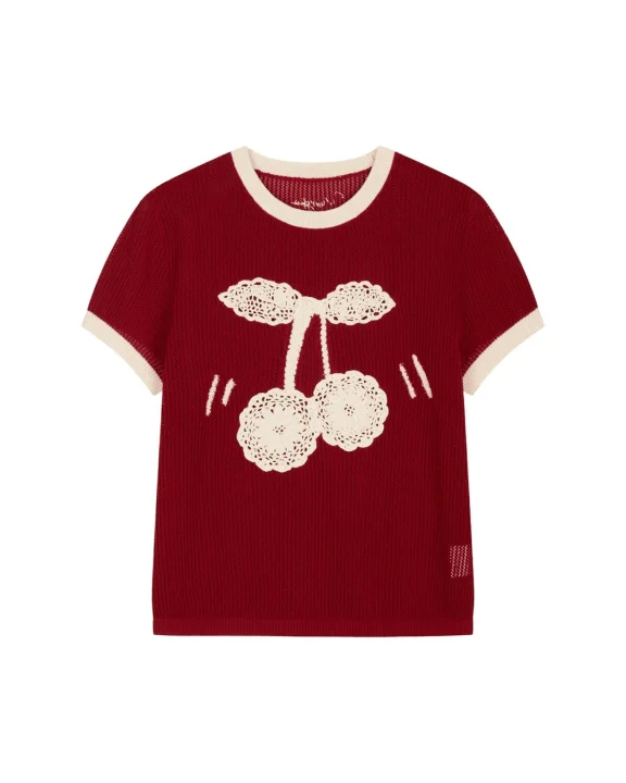 赤色チェリーニットトップス