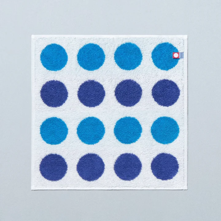 今治タオルハンカチ ドット/ホワイト・マリン