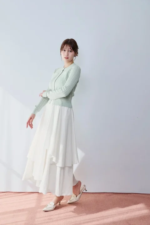 Eyelet Knit Cardigan & Asymmetric Tiered Skirt