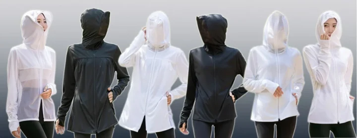 UVカットパーカーを着用した複数の女性