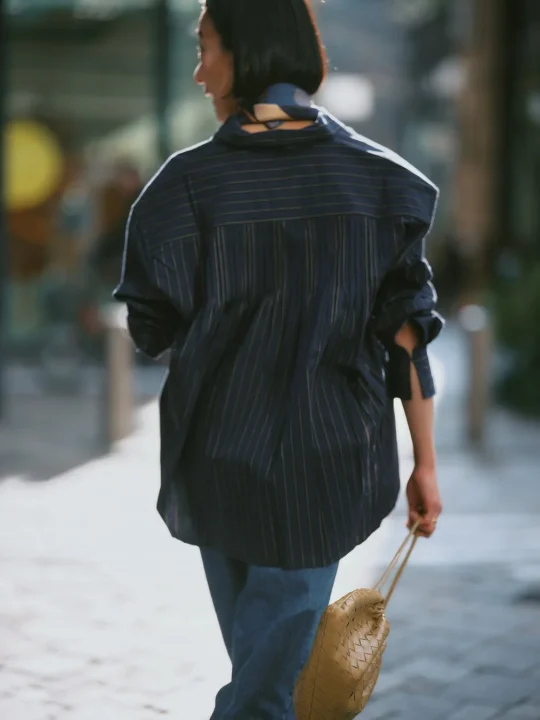 コットンポプリンストライプ シャツとパンツ