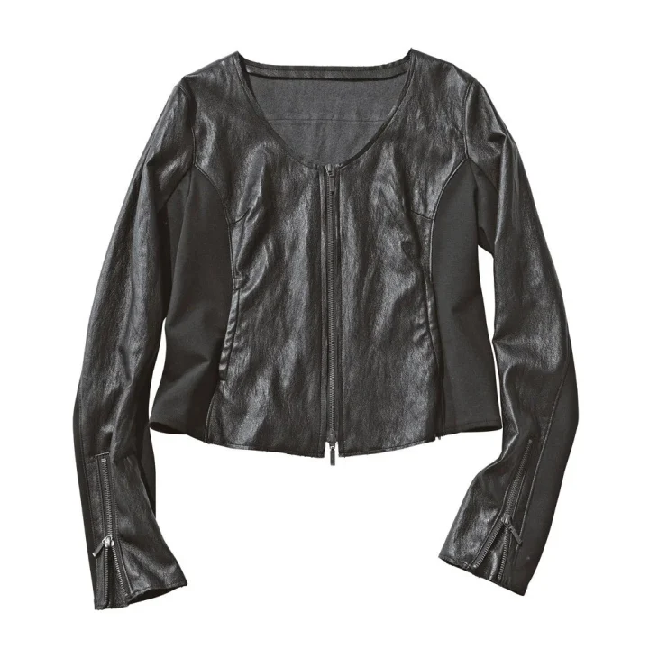 ジャージー切り替えフェイクレザージャケット