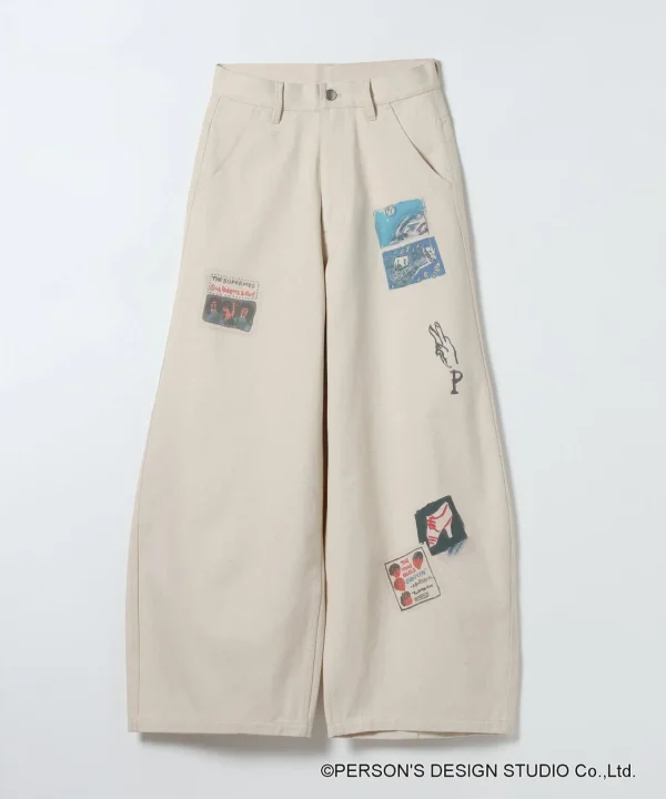 オフホワイトのアソートガラツイルパンツ