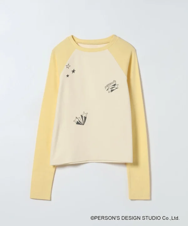 イエローのラグランロングスリーブTシャツ