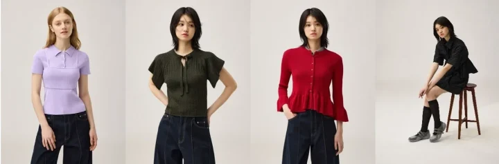 様々なカジュアルな服装を身につけた女性モデルたち