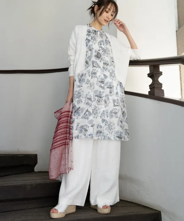 カフェ プリント ブラウス