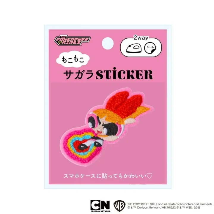 パワパフガールズのブロッサムがハートを抱えたサガラ刺繍ステッカーのパッケージ