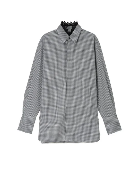 黒と白のギンガムチェック柄の長袖シャツ