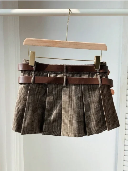 ウィメンズ ハウンドトゥース プリーツ フレアスカート