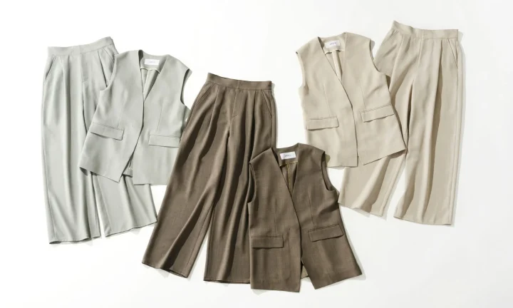 リネンライクノーカラージレ×リネンライクタックワイドパンツ