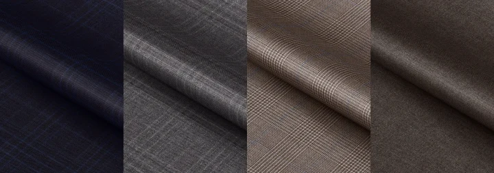 様々な色と柄のスーツ用生地