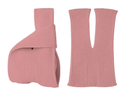 ピンクのリブニットトップス