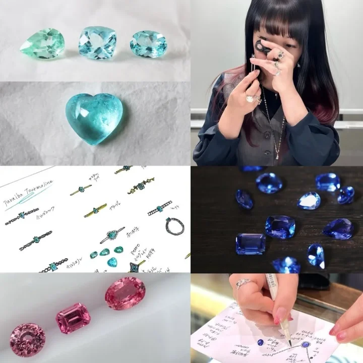 宝石とデザインスケッチのコラージュ