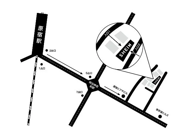 SHEIN TOKYOへのアクセス地図