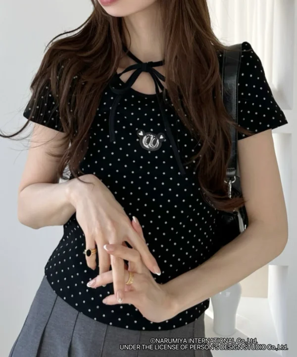 ANGEL BLUE 別注 ピンドット リボンネック トップス