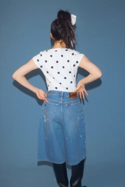 Leeコラボペイントデニムハーフパンツ背面