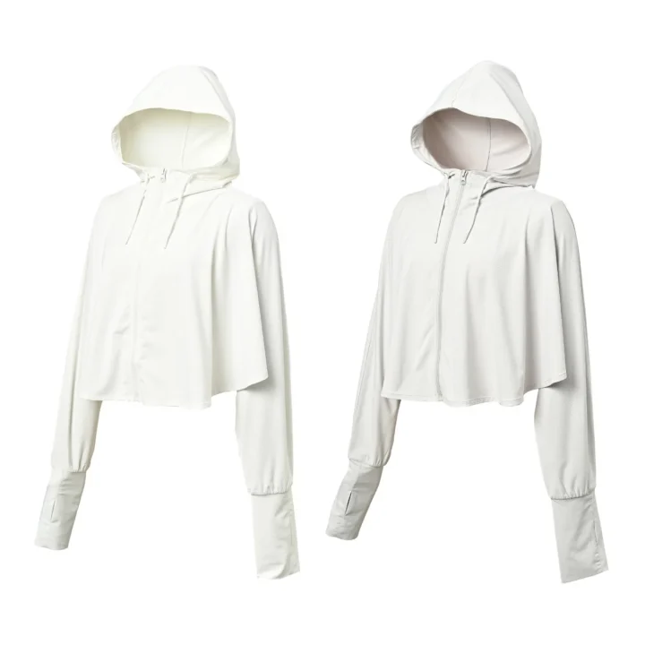 白とライトグレーのクロップド丈フーディーが2枚並んでいます。