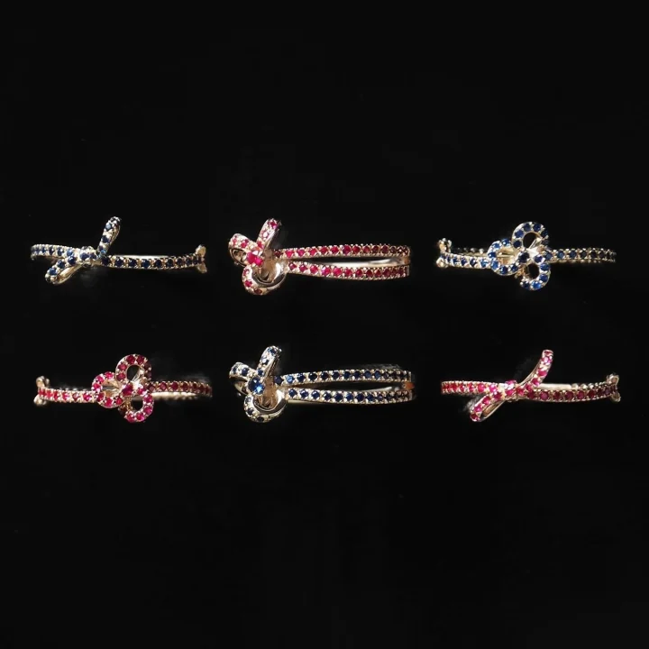 ルビーとサファイアの結び目デザインリング6点