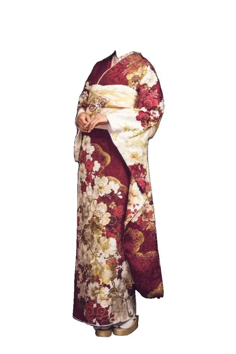 深紅に白と金の花柄の豪華な振袖