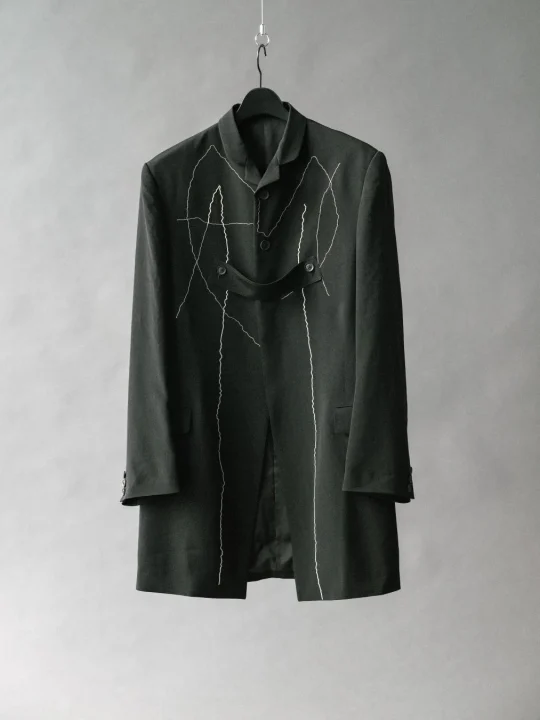 ひび割れ刺繍 三つボタン ジャケット