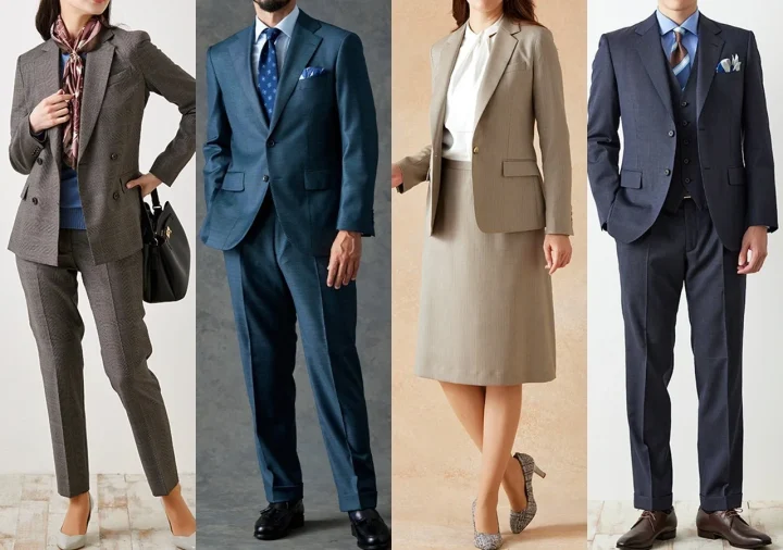 多様なビジネススーツを着用した男女
