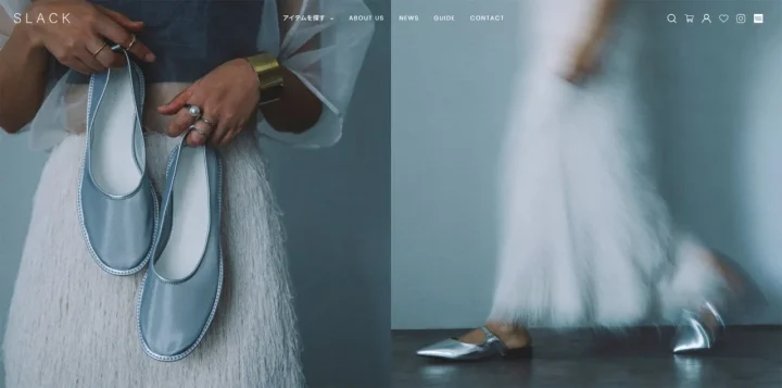 シルバーのフラットシューズ