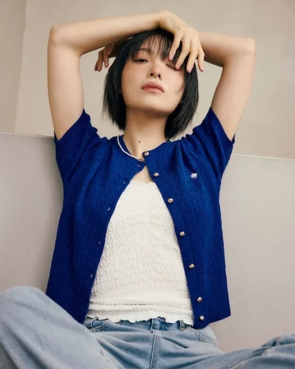 ケーブルドッキング衿付きカーディガン