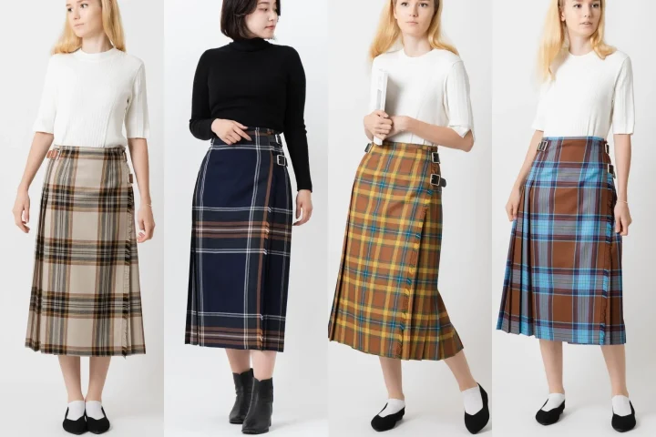 ウーステッドウール スカートを着用した4人の女性
