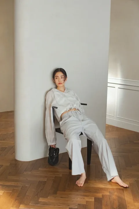 Wai+:SHEER CHECK HOODED SHIRT