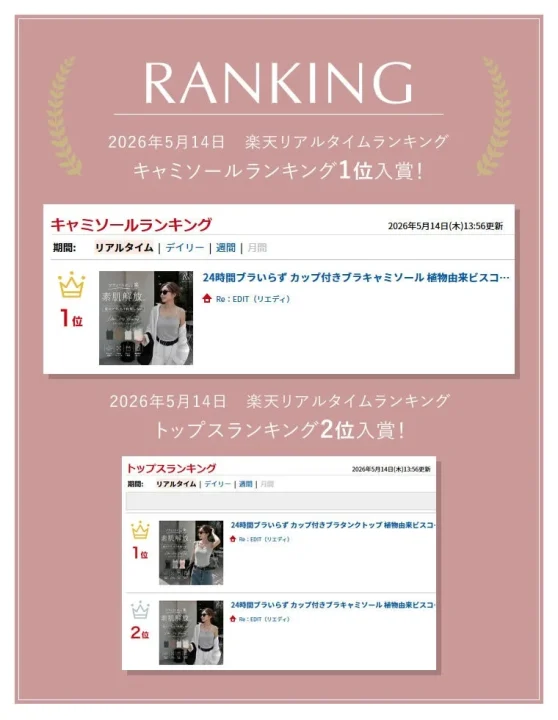 楽天ランキングで上位を獲得したRe:EDIT Wellnessのブラトップ