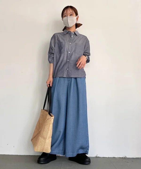 ストレートワイドパンツ(グレー)
