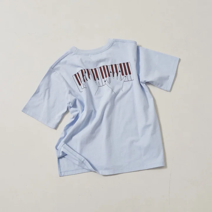 Tシャツ,水色,ピアノ