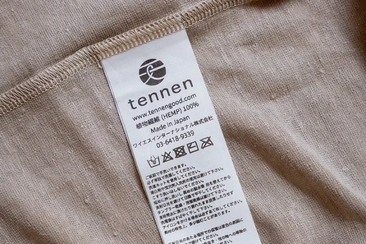 tennenブランドの洗濯表示タグ