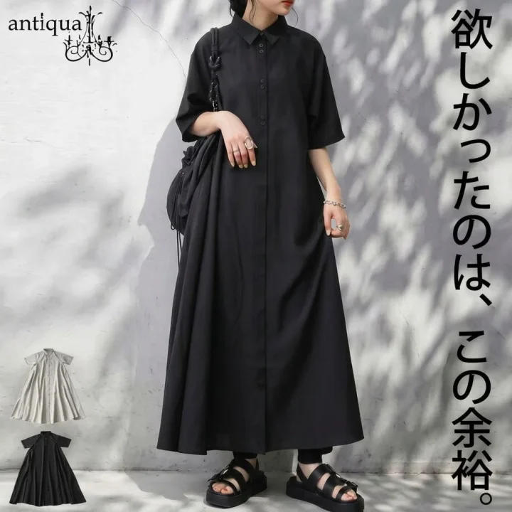 黒のロング丈シャツワンピース