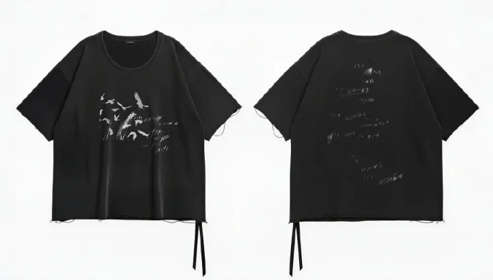黒い鳥のグラフィックTシャツ