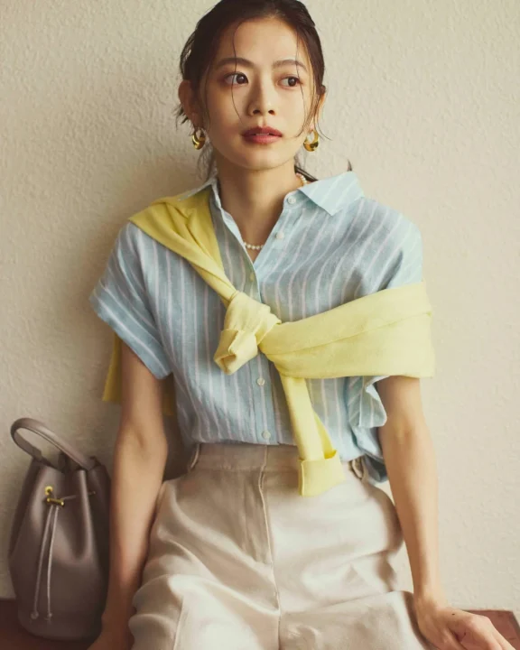 Linen Stripe French sleeve Shirt