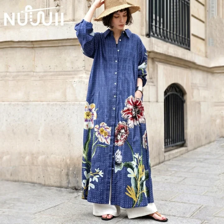 花柄ロングシャツワンピース